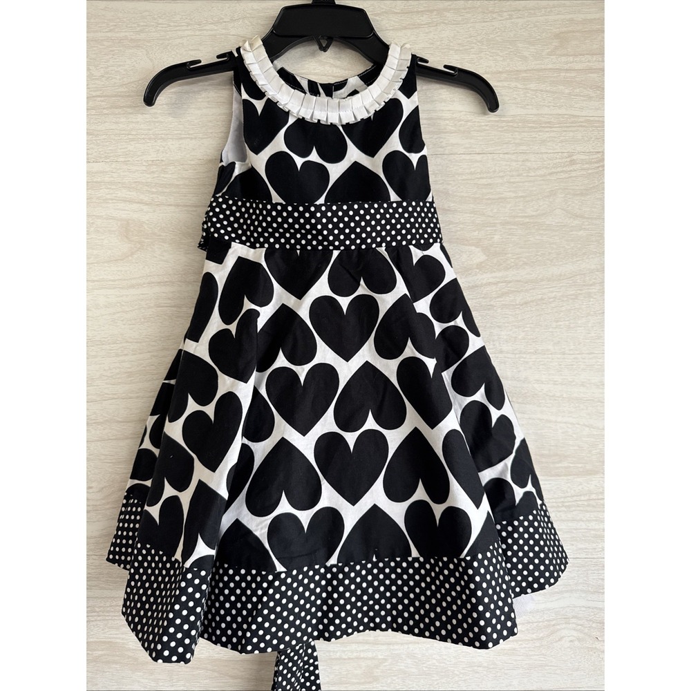 SAVANNAH Toddler Girls 3T Dress Black Hearts/White Poka Dots